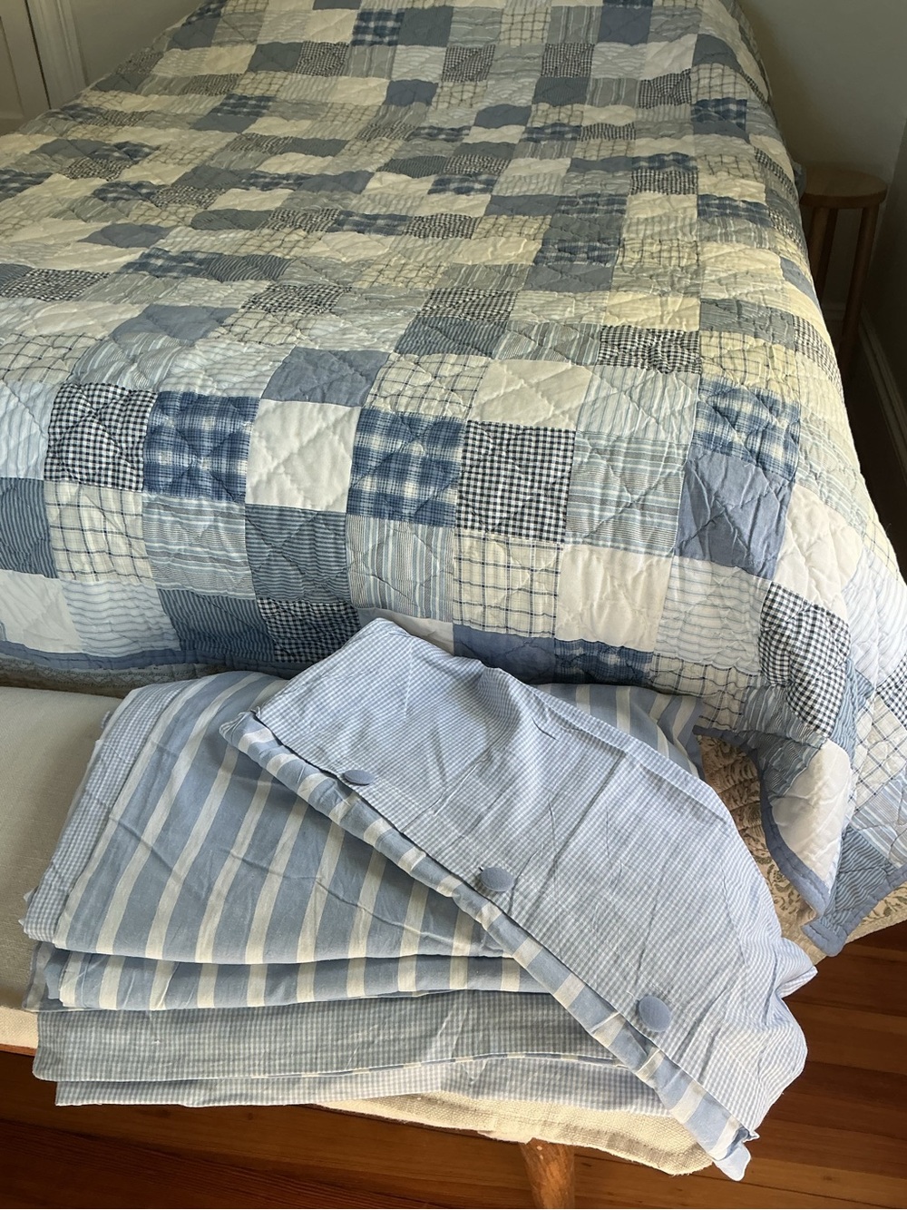 Vintage LLbean Blue Plaid Patchwork Bedspread - Picture 2 of 16